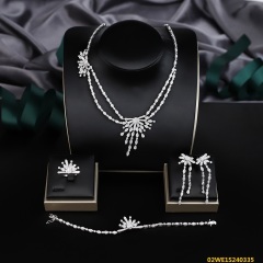 Blossom CS Jewelry 925 Silver White Cubic Zirconia Double Layer Firework Bridal 4Pcs Jewelry Set