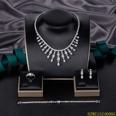 Blossom CS Jewelry 925 Silver Baguette Teardrop Cubic Zirconia Bridal 4Pcs Jewelry Set