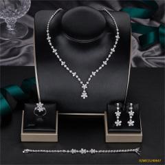 Blossom CS Jewelry 925 Silver Small Flower Cubic Zirconia Bridal 4Pcs Jewelry Set