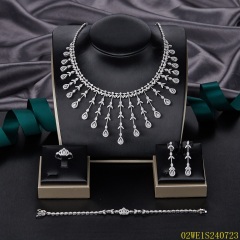 Blossom CS Jewelry 925 Silver Waterfall Teardrop Cubic Zirconia Bridal 4Pcs Jewelry Set