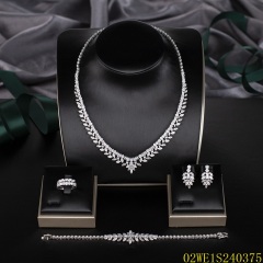 Blossom CS Jewelry 925 Silver White Cubic Zirconia Marquise V Shape Bridal 4Pcs Jewelry Set