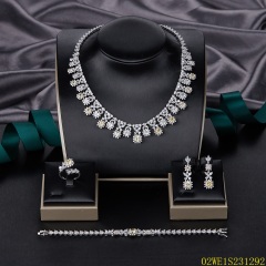 Blossom CS Jewelry 925 Silver Yellow & White Cubic Zirconia Floral Collar Bridal 4Pcs Jewelry Set