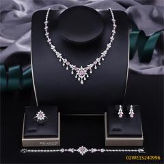 Blossom CS Jewelry 925 Silver Pink Cubic Zirconia Floral Bridal 4Pcs Jewelry Set
