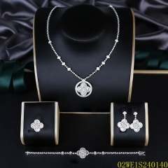 Blossom CS Jewelry 925 Silver White Cubic Zirconia Four Leaf Clover Pendant Bridal 4Pcs Jewelry Set