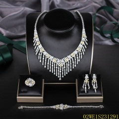 Blossom CS Jewelry 925 Silver Yellow & White Cubic Zirconia Floral Tassel V Bridal 4Pcs Jewelry Set
