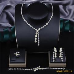 Blossom CS Jewelry 925 Silver Yellow & White Teardrop Y Shape Cubic Zirconia Bridal 4Pcs Jewelry Set