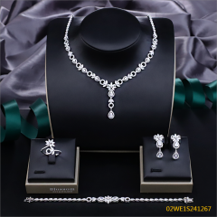 Blossom CS Jewelry 925 Silver Floral Teardrop Drop Y Shape Cubic Zirconia Bridal 4Pcs Jewelry Set