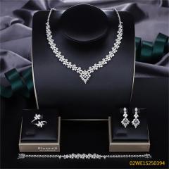 Blossom CS Jewelry 925 Silver Purple Accent Floral V Shape Cubic Zirconia Bridal 4Pcs Jewelry Set
