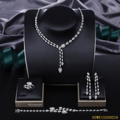 Blossom CS Jewelry 925 Silver Teardrop Halo Y Shape Cubic Zirconia Bridal 4Pcs Jewelry Set