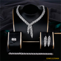 Blossom CS Jewelry 925 Silver Pearl Accent Leaf Y Drop Cubic Zirconia Bridal 4Pcs Jewelry Set