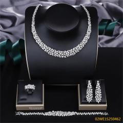 Blossom CS Jewelry 925 Silver Pearl Floral Collar Cubic Zirconia Bridal 4Pcs Jewelry Set