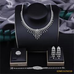 Blossom CS Jewelry 925 Silver Marquise Cut V Tassel Cubic Zirconia Bridal 4Pcs Jewelry Set