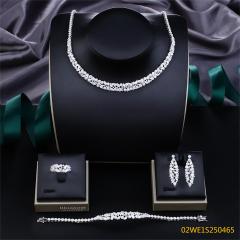 Blossom CS Jewelry 925 Silver Marquise Round Cluster Collar Cubic Zirconia Bridal 4Pcs Jewelry Set