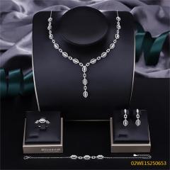 Blossom CS Jewelry 925 Silver Marquise Frame Y Shape Cubic Zirconia Bridal 4Pcs Jewelry Set