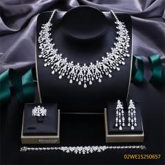 Blossom CS Jewelry 925 Silver Floral Teardrop Bib Cubic Zirconia Bridal 4Pcs Jewelry Set