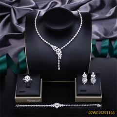 Blossom CS Jewelry 925 Silver Teardrop Marquise Y Drop Cubic Zirconia 4Pcs Bridal Jewelry Set