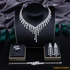 Blossom CS Jewelry 925 Silver Teardrop V Shape Fringe Cubic Zirconia Bridal 4Pcs Jewelry Set
