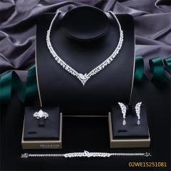 Blossom CS Jewelry 925 Silver Marquise V Shape Tennis Cubic Zirconia 4Pcs Bridal Jewelry Set