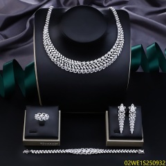 Blossom CS Jewelry 925 Silver Leaf Marquise Cubic Zirconia Bib 4Pcs Bridal Jewelry Set