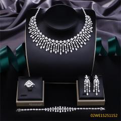 Blossom CS Jewelry 925 Silver Multi Cut Teardrop Fringe Bib Cubic Zirconia 4Pcs Bridal Jewelry Set