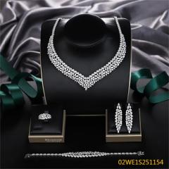 Blossom CS Jewelry 925 Silver Teardrop Marquise V Shape Cubic Zirconia 4Pcs Bridal Jewelry Set