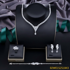 Blossom CS Jewelry 925 Silver Marquise Floral V Drop Teardrop Cubic Zirconia 4Pcs Bridal Jewelry Set