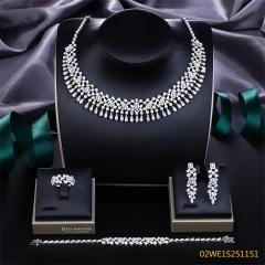 Blossom CS Jewelry 925 Silver Multi Cut Cubic Zirconia Fringe 4Pcs Bridal Jewelry Set