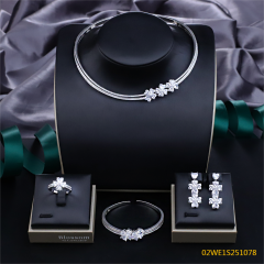 Blossom CS Jewelry 925 Silver Heart Four Leaf Clover Cubic Zirconia 4Pcs Bridal Jewelry Set