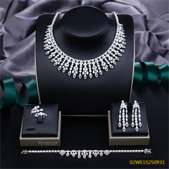 Blossom CS Jewelry 925 Silver Marquise & Teardrop Fringe Bib Cubic Zirconia Bridal 4Pcs Jewelry Set