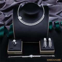 Blossom CS Jewelry 925 Silver Teardrop Cubic Zirconia Tennis 4Pcs Bridal Jewelry Set