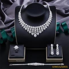 Blossom CS Jewelry 925 Silver Floral V Shape Cubic Zirconia Bib 4Pcs Bridal Jewelry Set