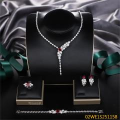 Blossom CS Jewelry 925 Silver Red Teardrop Floral Y Drop Cubic Zirconia 4Pcs Bridal Jewelry Set