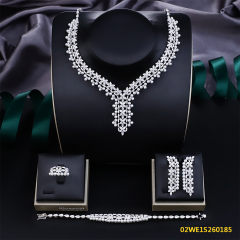 Blossom CS Jewelry 925 Silver Floral Marquise Cubic Zirconia With Pearl Accent V Y Drop 4Pcs Bridal Jewelry Set Wholesale