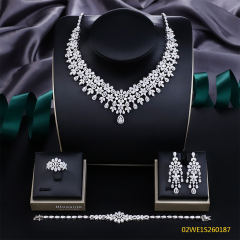 Blossom CS Jewelry 925 Silver Teardrop Floral Cluster Cubic Zirconia V Collar 4Pcs Bridal Jewelry Set Wholesale