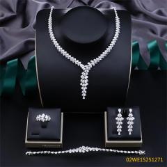 Blossom CS Jewelry 925 Silver Teardrop Clear Cubic Zirconia Y Drop 4Pcs Bridal Jewelry Set Wholesale