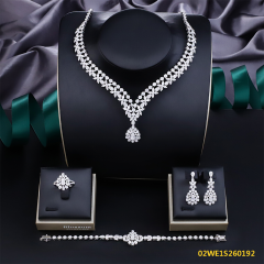 Blossom CS Jewelry 925 Silver Marquise & Teardrop Cubic Zirconia V Y Drop 4Pcs Bridal Jewelry Set Wholesale