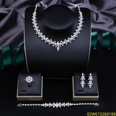 Blossom CS Jewelry 925 Silver Teardrop Floral Cluster Cubic Zirconia V Neck 4Pcs Bridal Jewelry Set Wholesale