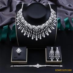 Blossom CS Jewelry 925 Silver Cascading Tassel Clear Cubic Zirconia 4Pcs Bridal Jewelry Set Wholesale