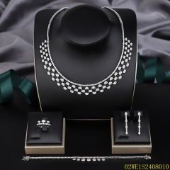 Blossom CS Jewelry 925 Sterling Silver 4Pcs Oval Hollow CZ Bridal Jewelry Set Wholesale