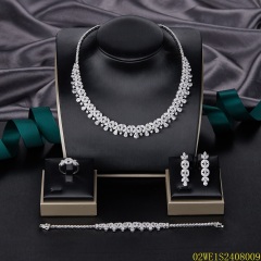 Blossom CS Jewelry 925 Sterling Silver 4Pcs Floral CZ Bridal Jewelry Set Wholesale
