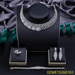 Blossom CS Jewelry 925 Silver Multi Layer Marquise Round Clear Cubic Zirconia Collar 4Pcs Bridal Jewelry Set Wholesale