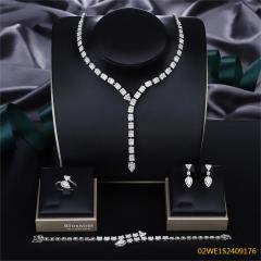 Blossom CS Jewelry 925 Sterling Silver Mixed Cut CZ Y-Drop Bridal 4Pcs Jewelry Set