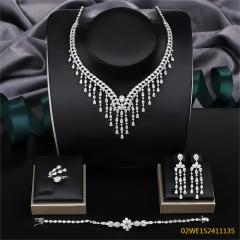 Blossom CS Jewelry 925 Sterling Silver Floral Fringe V Shape Bib Bridal 4Pcs Jewelry Set