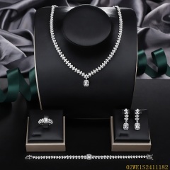 Blossom CS Jewelry 925 Sterling Silver Baguette CZ V Shape Halo Bridal 4Pcs Jewelry Set