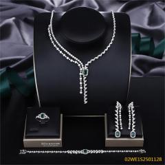 Blossom CS Jewelry 925 Sterling Silver Green CZ Y-Drop Fringe Bridal 4Pcs Jewelry Set