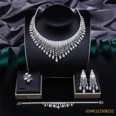 Blossom CS Jewelry 925 Silver Pave Multi Shape Cubic Zirconia Waterfall Bridal Jewelry Set Necklace Earrings Ring Bracelet