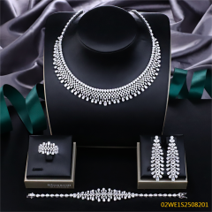 Blossom CS Jewelry 925 Silver Collar Waterfall Cubic Zirconia Bridal Jewelry Set Necklace Earrings Ring Bracelet