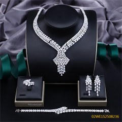 Blossom CS Jewelry 925 Silver Pave Multi Shape Y Shape Cubic Zirconia Bridal Jewelry Set Necklace Earrings Ring Bracelet