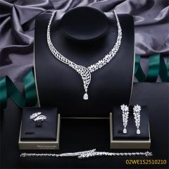 Blossom CS Jewelry 925 Silver Pave Marquise V‑Shape Water‑Drop Pendant Cubic Zirconia Bridal Jewelry Set Necklace Earrings Ring Bracelet