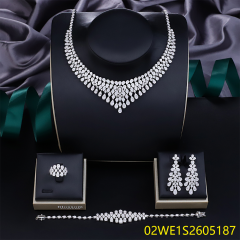 Blossom CS Jewelry V‑Shape Teardrop Pendant 925 Sterling Silver CZ 4‑Pcs Bridal Jewelry Set For Wedding Party